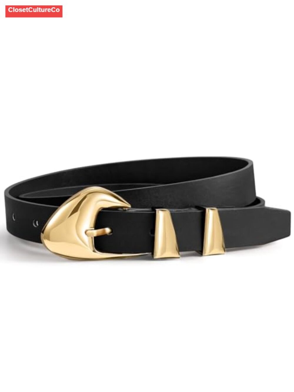 Women's Skinny PU Leather Belt Adjustable Gold Buckle 1" Wide